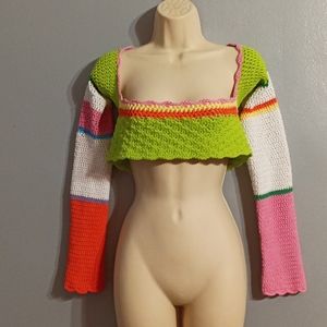 Hand knit multi color crop top made to fit size large